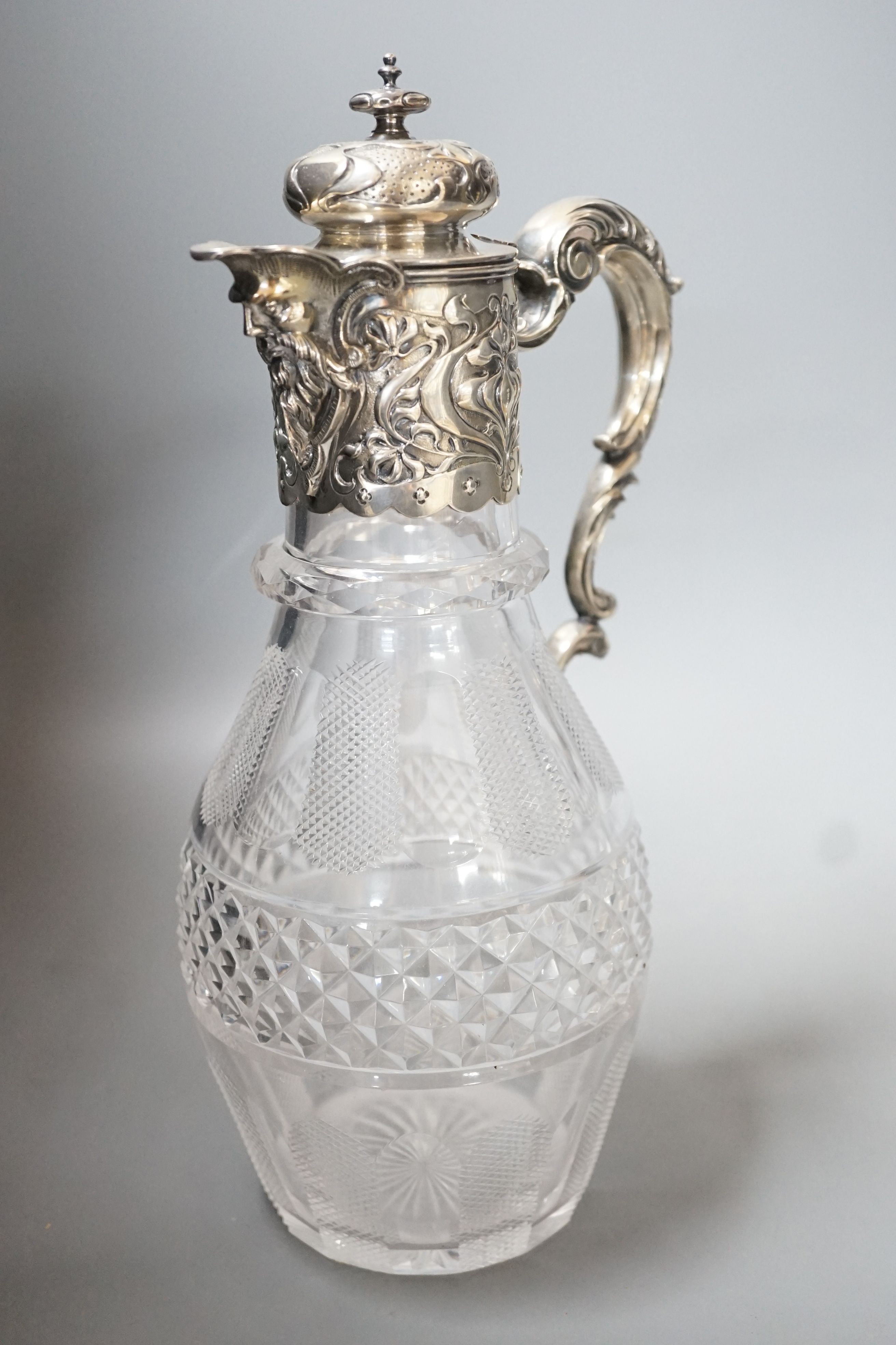 A late Victorian silver mounted cut glass claret jug, Atkin Brothers, Sheffield, 1899, height 29.4cm.